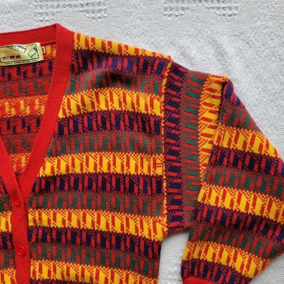 Sweet Baby Jane, Red Colorful Button  up Knit Cardigan - Picture 3 of 13
